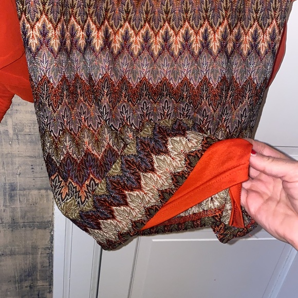 Orange Cold Shoulder Top with Patterned Skirt - Picture 6 of 8